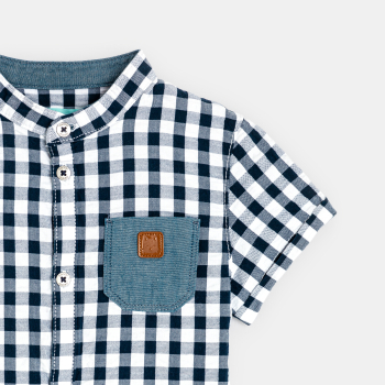 قميص كاروهات قطن فاخر باللون الأزرق للأولاد الصغار